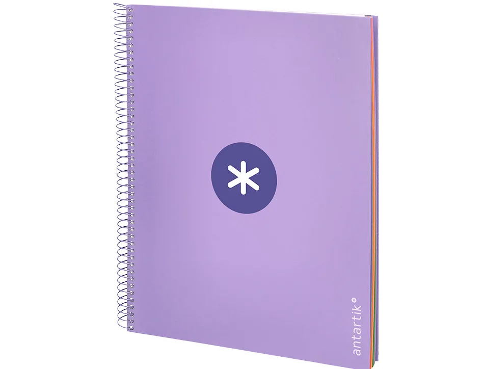 Cahier spirale antartik a4 240p 90g remborde quadrillage 5mm microperfore 5 bandes 4 trous coloris lavande