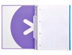 Cahier spirale antartik a4 240p 90g remborde quadrillage 5mm microperfore 5 bandes 4 trous coloris lavande