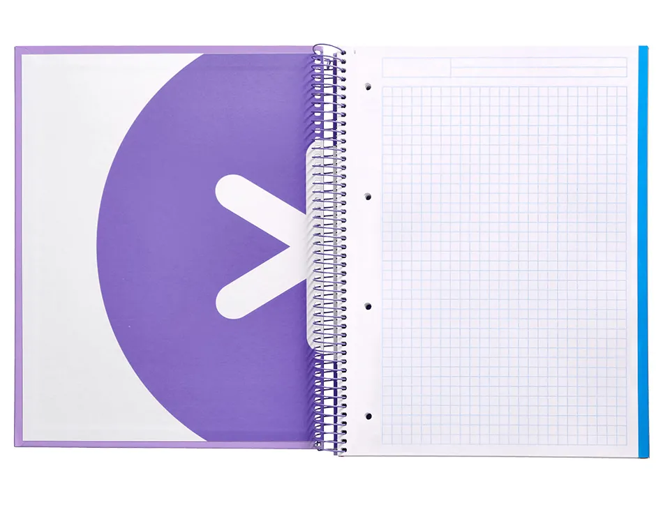 Cahier spirale antartik a4 240p 90g remborde quadrillage 5mm microperfore 5 bandes 4 trous coloris lavande