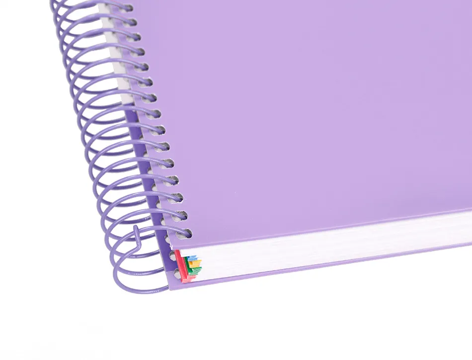 Cahier spirale antartik a4 240p 90g remborde quadrillage 5mm microperfore 5 bandes 4 trous coloris lavande