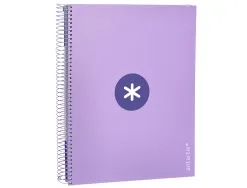 Cahier spirale antartik a4 240p 90g remborde quadrillage 5mm microperfore 5 bandes 4 trous coloris lavande