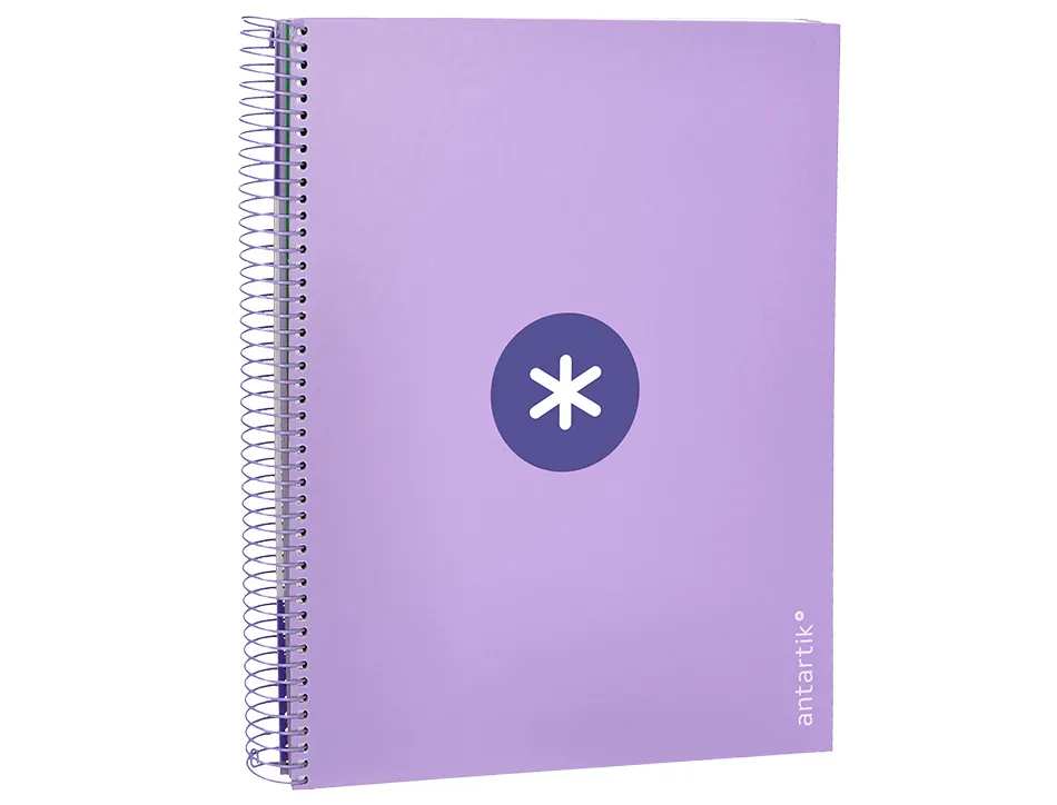 Cahier spirale antartik a4 240p 90g remborde quadrillage 5mm microperfore 5 bandes 4 trous coloris lavande