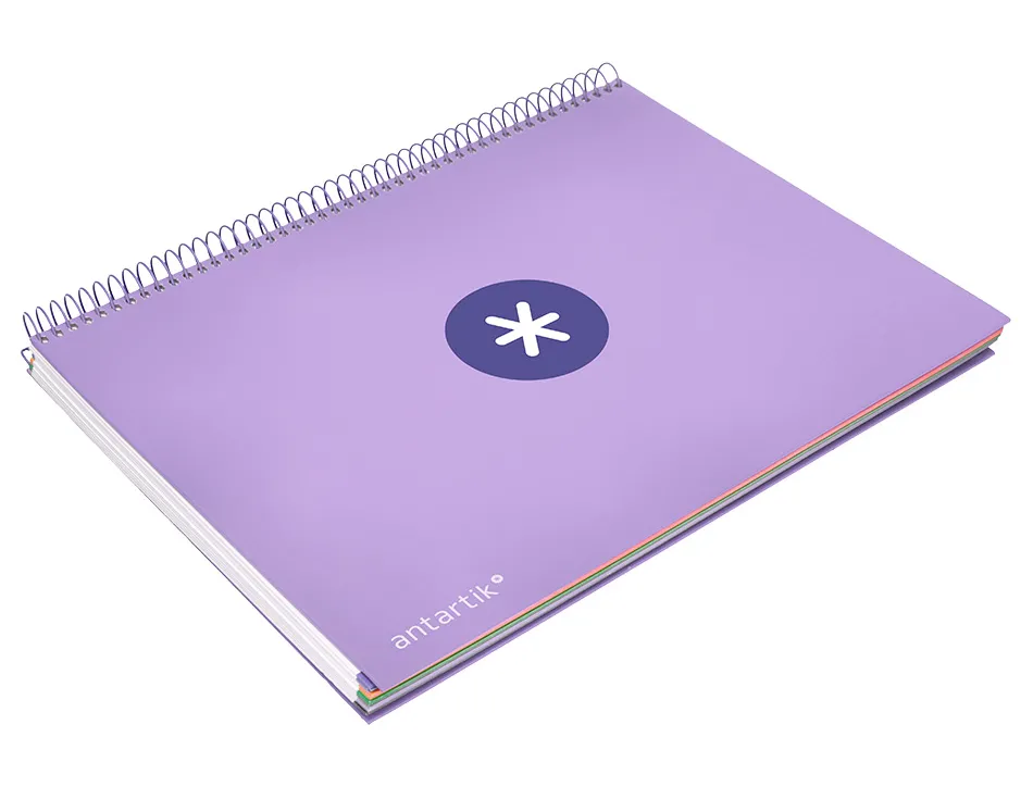 Cahier spirale antartik a4 240p 90g remborde quadrillage 5mm microperfore 5 bandes 4 trous coloris lavande