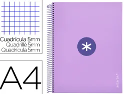 Cahier spirale antartik a4 240p 90g remborde quadrillage 5mm microperfore 5 bandes 4 trous coloris lavande