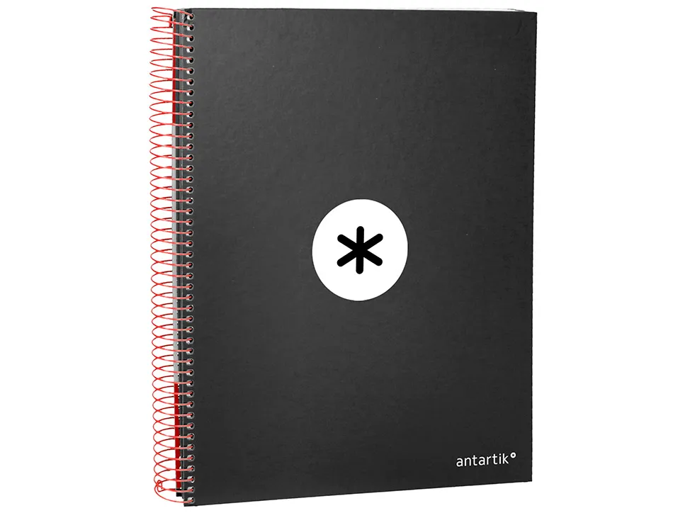 Cahier spirale antartik a4 240p 90g couverture rembordee quadrillage 5mm 4 trous coil-lock coloris noir