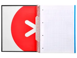 Cahier spirale antartik a4 240p 90g couverture rembordee quadrillage 5mm 4 trous coil-lock coloris noir
