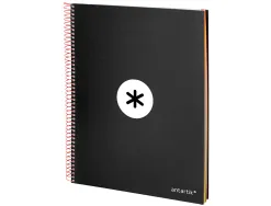 Cahier spirale antartik a4 240p 90g couverture rembordee quadrillage 5mm 4 trous coil-lock coloris noir