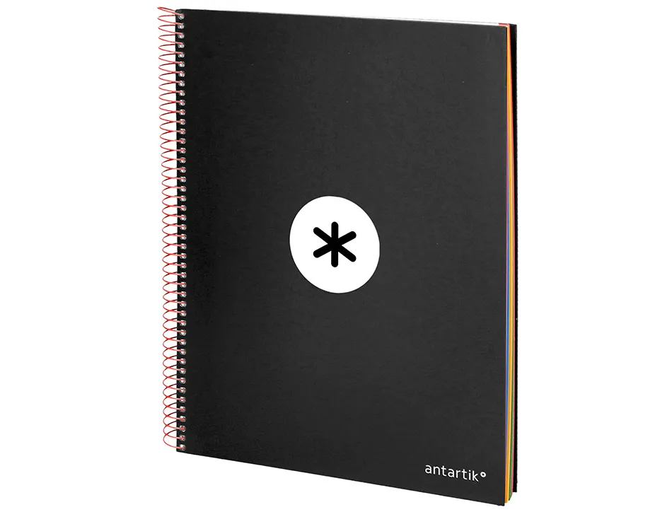 Cahier spirale antartik a4 240p 90g couverture rembordee quadrillage 5mm 4 trous coil-lock coloris noir