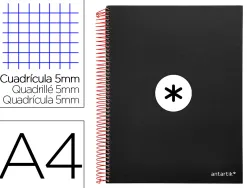 Cahier spirale antartik a4 240p 90g couverture rembordee quadrillage 5mm 4 trous coil-lock coloris noir