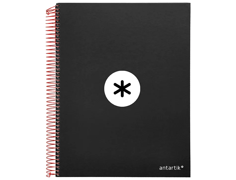 Cahier spirale antartik a4 240p 90g couverture rembordee quadrillage 5mm 4 trous coil-lock coloris noir