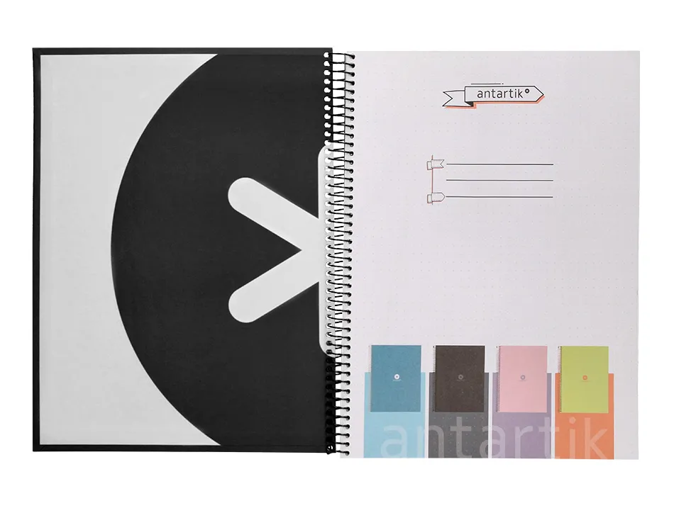 Cahier spirale antartik a4 80p 90g couverture cartonee reglure dot 4 trous coloris noir