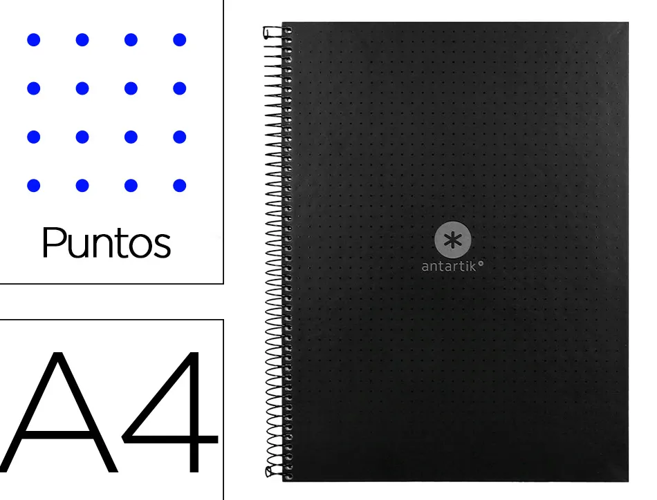 Cahier spirale antartik a4 80p 90g couverture cartonee reglure dot 4 trous coloris noir
