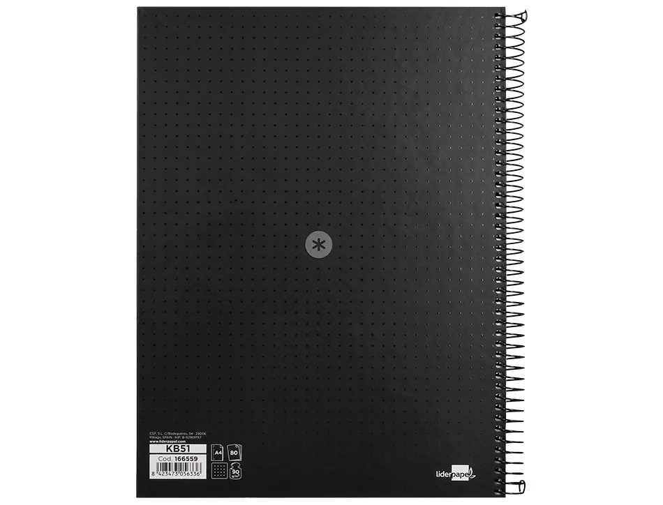 Cahier spirale antartik a4 80p 90g couverture cartonee reglure dot 4 trous coloris noir