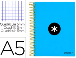 Cahier spirale antartik a5 240p 90g couverture rembordee quadrillage 5mm 6 trous coil-lock coloris bleu