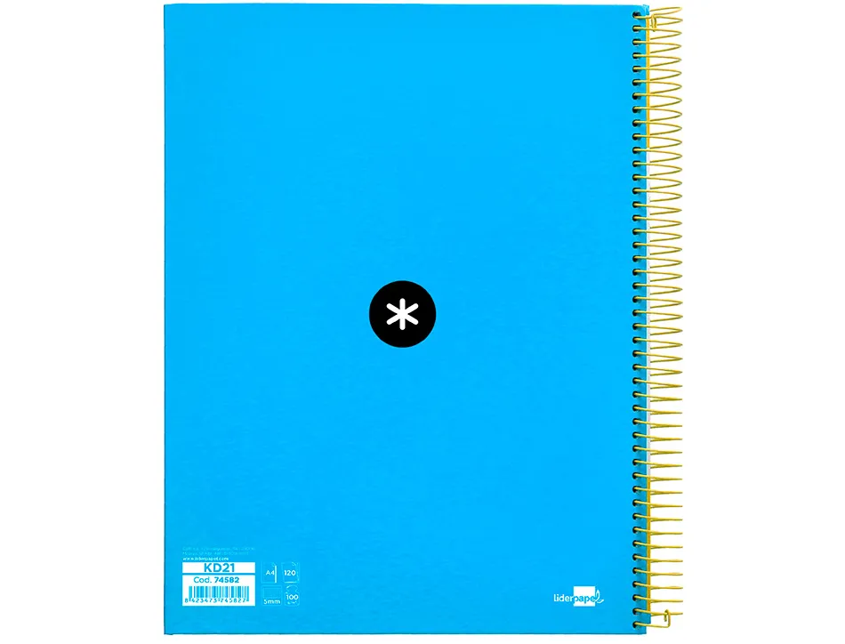 Cahier spirale antartik a4 240p 90g couverture rembordee quadrillage 5mm 4 trous coil-lock coloris bleu