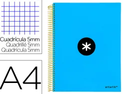 Cahier spirale antartik a4 240p 90g couverture rembordee quadrillage 5mm 4 trous coil-lock coloris bleu