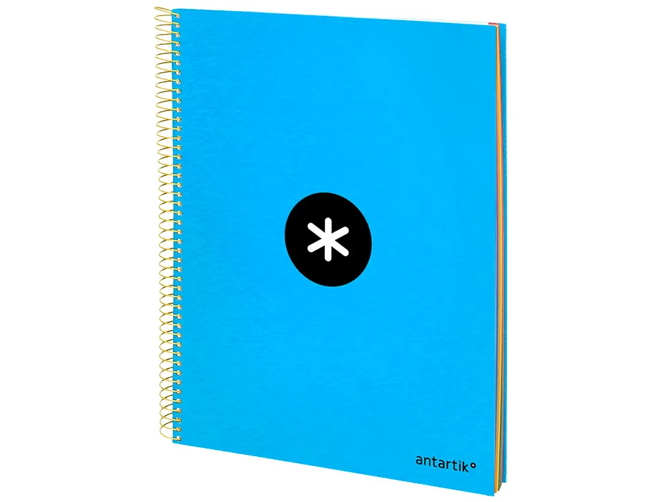 Cahier spirale antartik a4 240p 90g couverture rembordee quadrillage 5mm 4 trous coil-lock coloris bleu