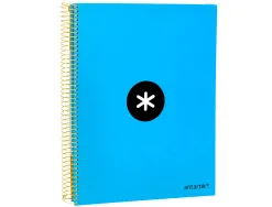 Cahier spirale antartik a4 240p 90g couverture rembordee quadrillage 5mm 4 trous coil-lock coloris bleu