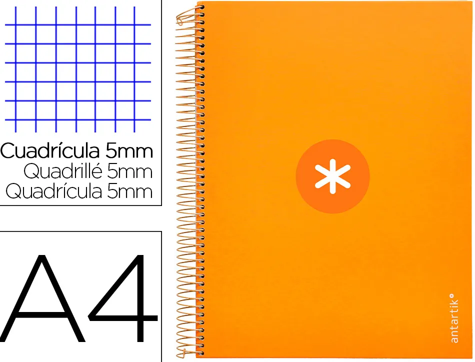 Cahier spirale antartik a4 240p 90g remborde 5x5mm microperfore 5 bandes 4 trous coloris jaune moutarde