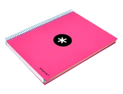 Cahier spirale antartik a4 240p 90g couverture rembordee quadrillage 5mm 4 trous coil-lock coloris rose fluo