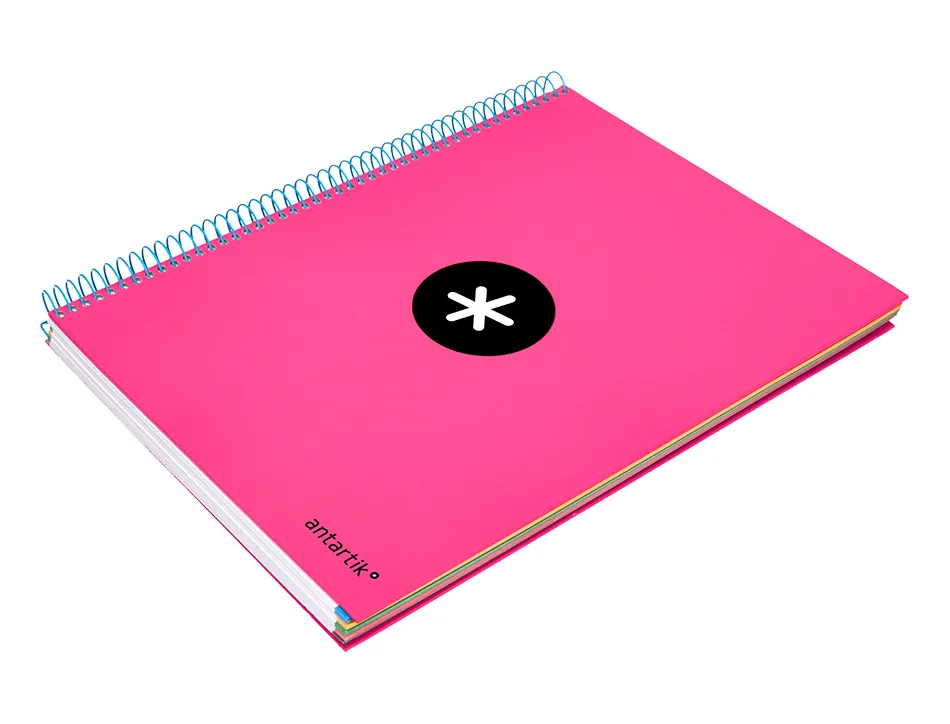 Cahier spirale antartik a4 240p 90g couverture rembordee quadrillage 5mm 4 trous coil-lock coloris rose fluo