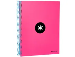 Cahier spirale antartik a4 240p 90g couverture rembordee quadrillage 5mm 4 trous coil-lock coloris rose fluo