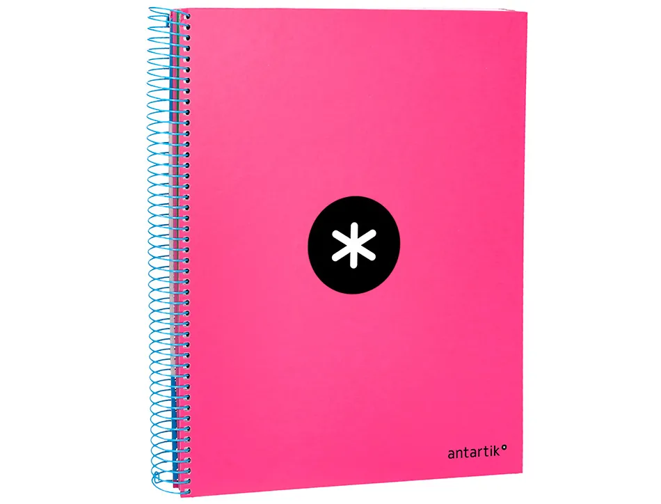 Cahier spirale antartik a4 240p 90g couverture rembordee quadrillage 5mm 4 trous coil-lock coloris rose fluo