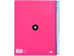 Cahier spirale antartik a4 240p 90g couverture rembordee quadrillage 5mm 4 trous coil-lock coloris rose fluo