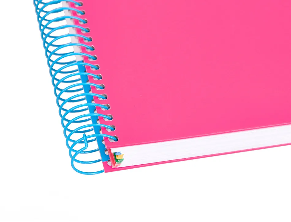 Cahier spirale antartik a4 240p 90g couverture rembordee quadrillage 5mm 4 trous coil-lock coloris rose fluo