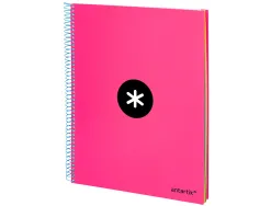 Cahier spirale antartik a4 240p 90g couverture rembordee quadrillage 5mm 4 trous coil-lock coloris rose fluo