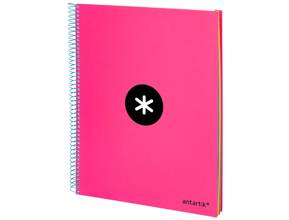 Cahier spirale antartik a4 240p 90g couverture rembordee quadrillage 5mm 4 trous coil-lock coloris rose fluo