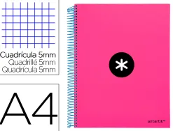 Cahier spirale antartik a4 240p 90g couverture rembordee quadrillage 5mm 4 trous coil-lock coloris rose fluo
