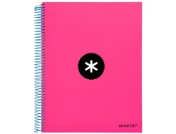 Cahier spirale antartik a4 240p 90g couverture rembordee quadrillage 5mm 4 trous coil-lock coloris rose fluo
