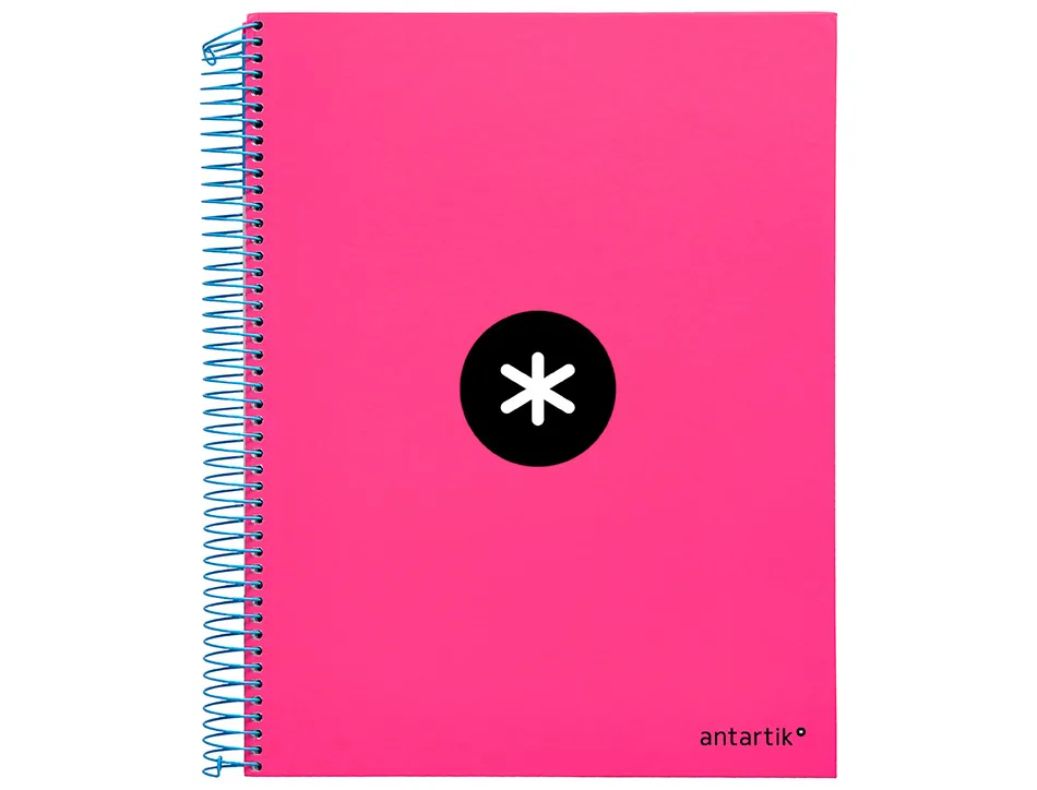 Cahier spirale antartik a4 240p 90g couverture rembordee quadrillage 5mm 4 trous coil-lock coloris rose fluo