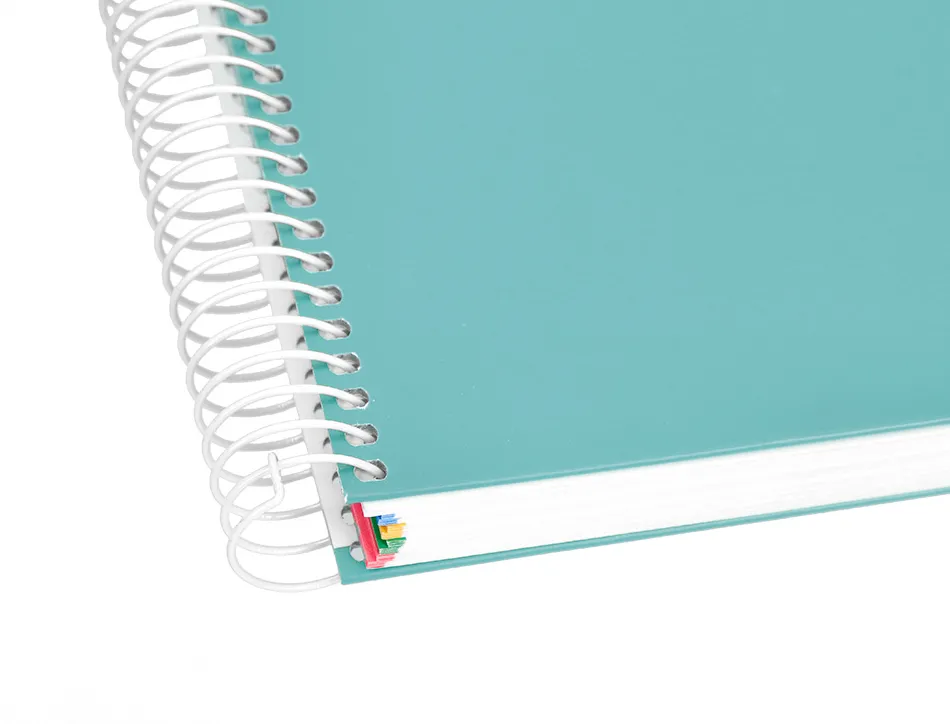 Cahier spirale antartik a5 240p 90g remborde quadrillage 5mm microperfore 5 bandes 6 trous coloris menthe