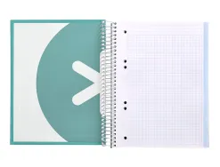 Cahier spirale antartik a5 240p 90g remborde quadrillage 5mm microperfore 5 bandes 6 trous coloris menthe