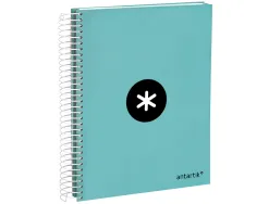 Cahier spirale antartik a5 240p 90g remborde quadrillage 5mm microperfore 5 bandes 6 trous coloris menthe