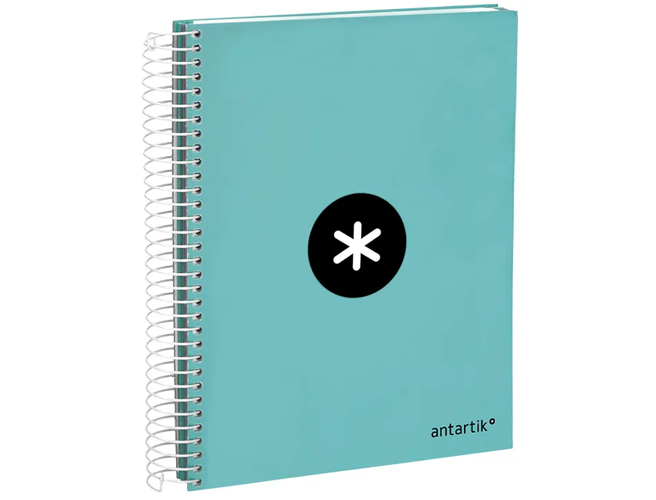 Cahier spirale antartik a5 240p 90g remborde quadrillage 5mm microperfore 5 bandes 6 trous coloris menthe