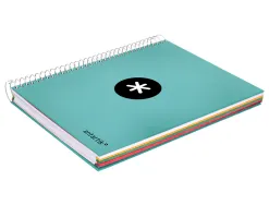 Cahier spirale antartik a5 240p 90g remborde quadrillage 5mm microperfore 5 bandes 6 trous coloris menthe