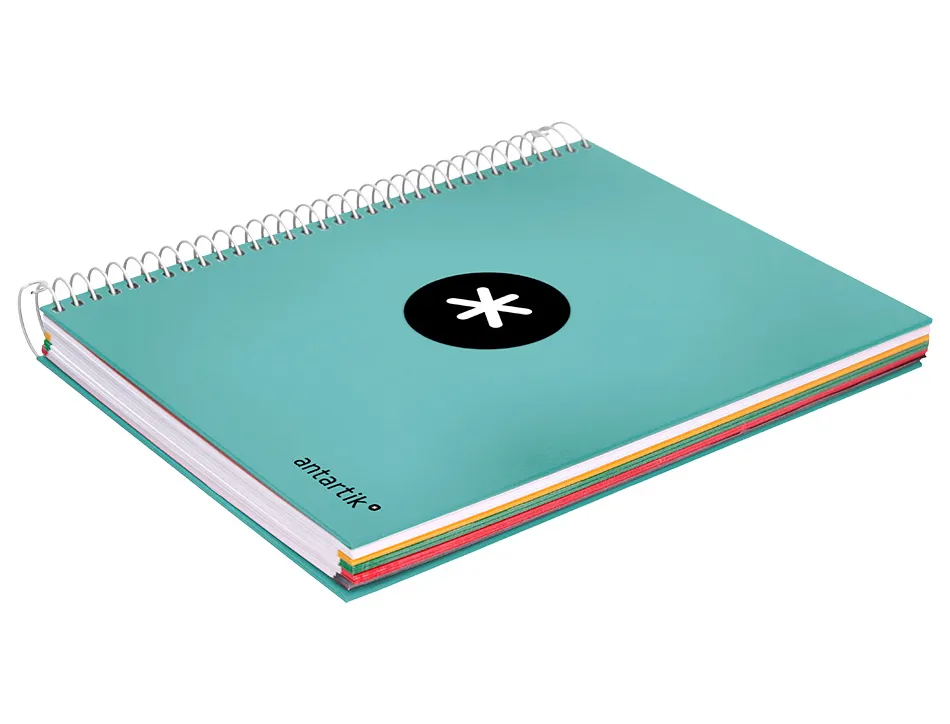 Cahier spirale antartik a5 240p 90g remborde quadrillage 5mm microperfore 5 bandes 6 trous coloris menthe