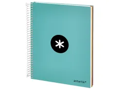 Cahier spirale antartik a5 240p 90g remborde quadrillage 5mm microperfore 5 bandes 6 trous coloris menthe
