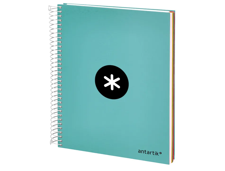 Cahier spirale antartik a5 240p 90g remborde quadrillage 5mm microperfore 5 bandes 6 trous coloris menthe