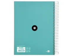 Cahier spirale antartik a5 240p 90g remborde quadrillage 5mm microperfore 5 bandes 6 trous coloris menthe