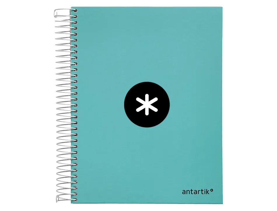 Cahier spirale antartik a5 240p 90g remborde quadrillage 5mm microperfore 5 bandes 6 trous coloris menthe