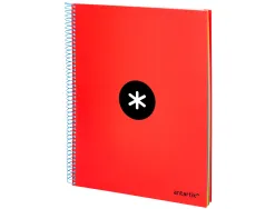 Cahier spirale antartik a4 240p 90g couverture rembordee quadrillage 5mm 4 trous coil-lock coloris rouge