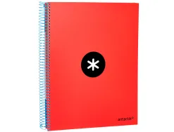 Cahier spirale antartik a4 240p 90g couverture rembordee quadrillage 5mm 4 trous coil-lock coloris rouge