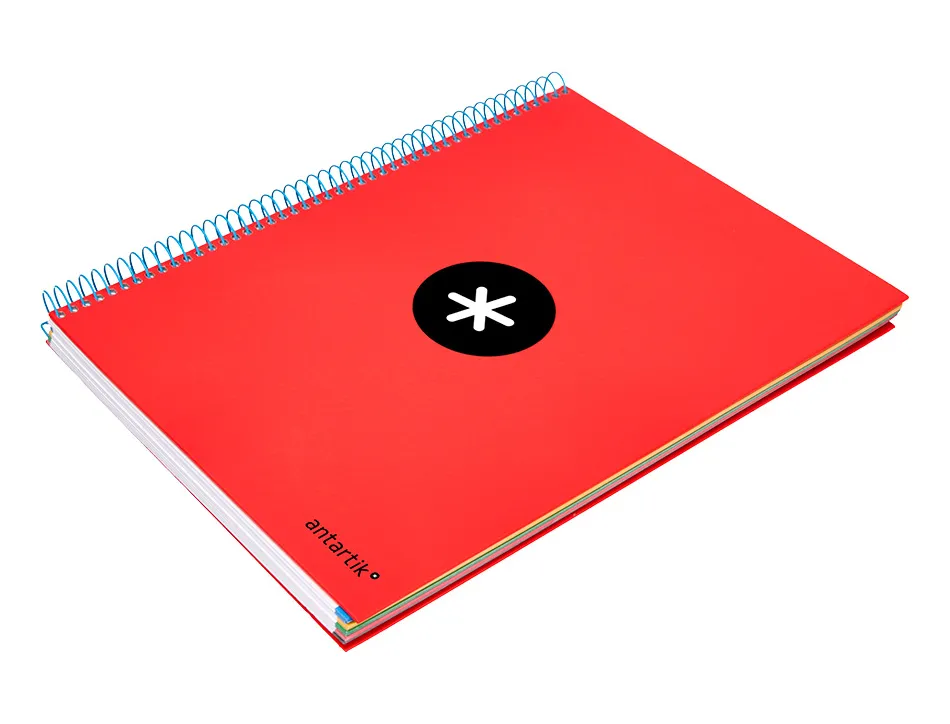 Cahier spirale antartik a4 240p 90g couverture rembordee quadrillage 5mm 4 trous coil-lock coloris rouge
