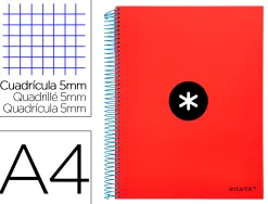 Cahier spirale antartik a4 240p 90g couverture rembordee quadrillage 5mm 4 trous coil-lock coloris rouge