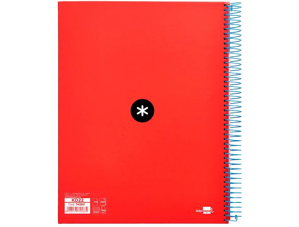 Cahier spirale antartik a4 240p 90g couverture rembordee quadrillage 5mm 4 trous coil-lock coloris rouge