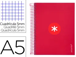 Cahier spirale antartik a5 14,8x21cm 240p 90g/m2 5x5mm 6 trous coil-lock coloris framboise
